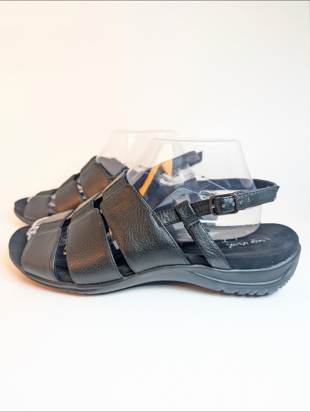 Easy Street Black Strappy Fishermen Sandals Adjustable Ankle Buckle 8.5W Wide